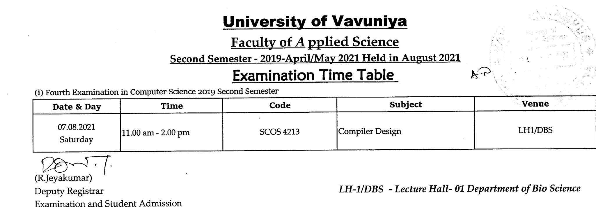 examination-time-table-faculty-of-applied-science